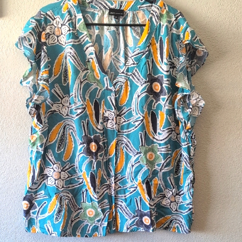 EUC Jones New York Blue Flutter Sleeve Button Down Shirt - Women's 2X